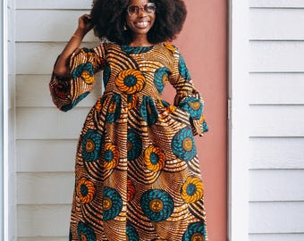 ヌキテパEthnic Print Flare Sleeve Dress ヌキテパ Ethnic Print Flare Sleeve Dress