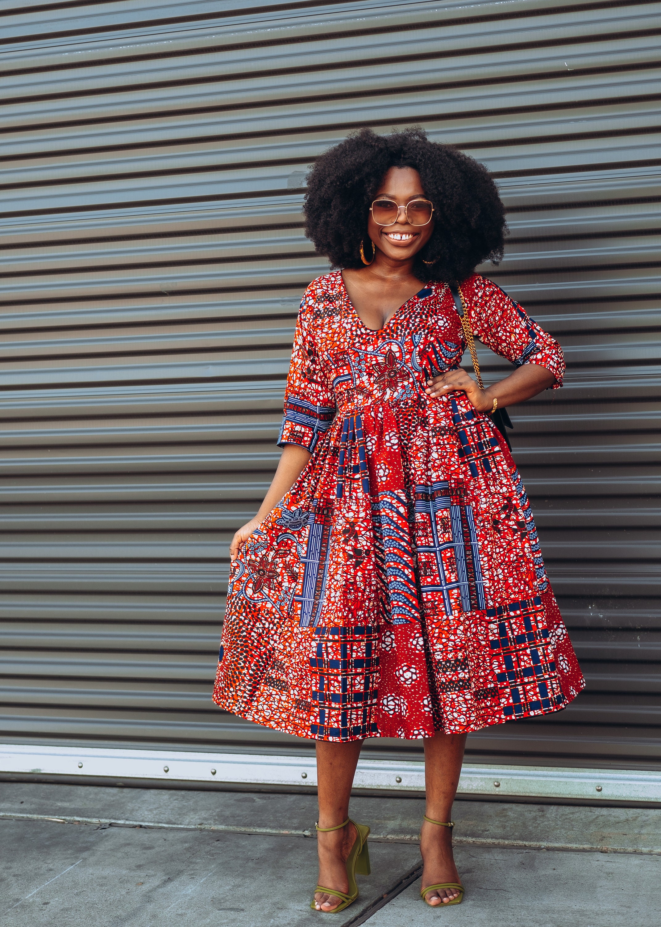 red patterned dress Red/Black Floral Print with Sheer Neckline by Elizabeth K GL2246 2XL / Our Isla Dress in Red is as cute as it is comfortable Anything Goes Red One Shoulder