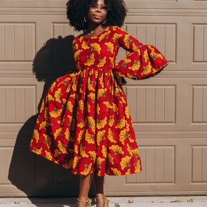 African print red dress