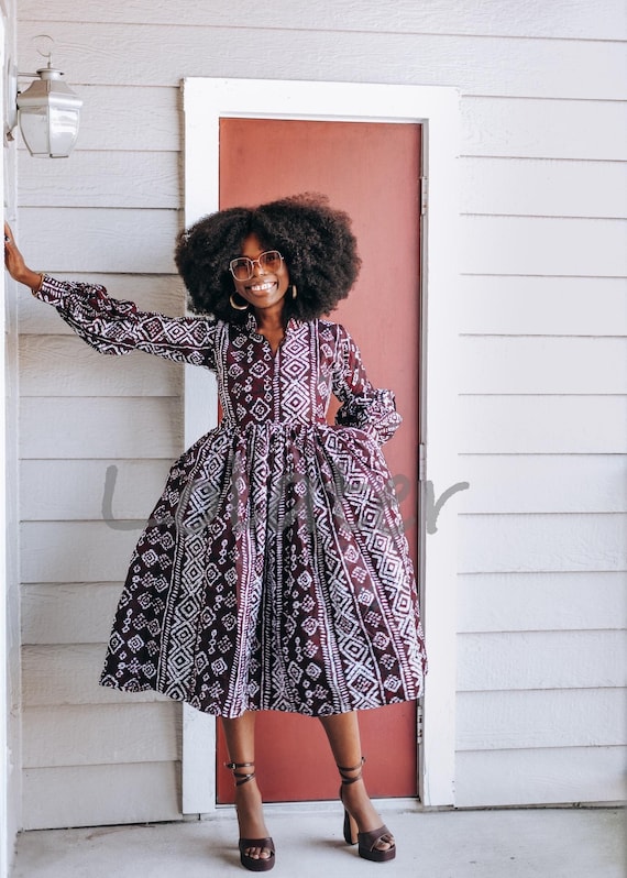 knee length dresses for ladies Rere Short Sleeve Flared African Print Dress For Women (Mid length) main image 1
