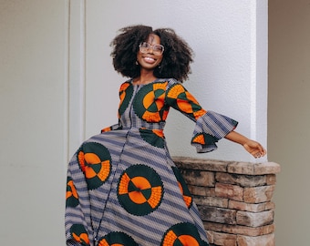 African dress Front Zip Closure Long Maxi Dress