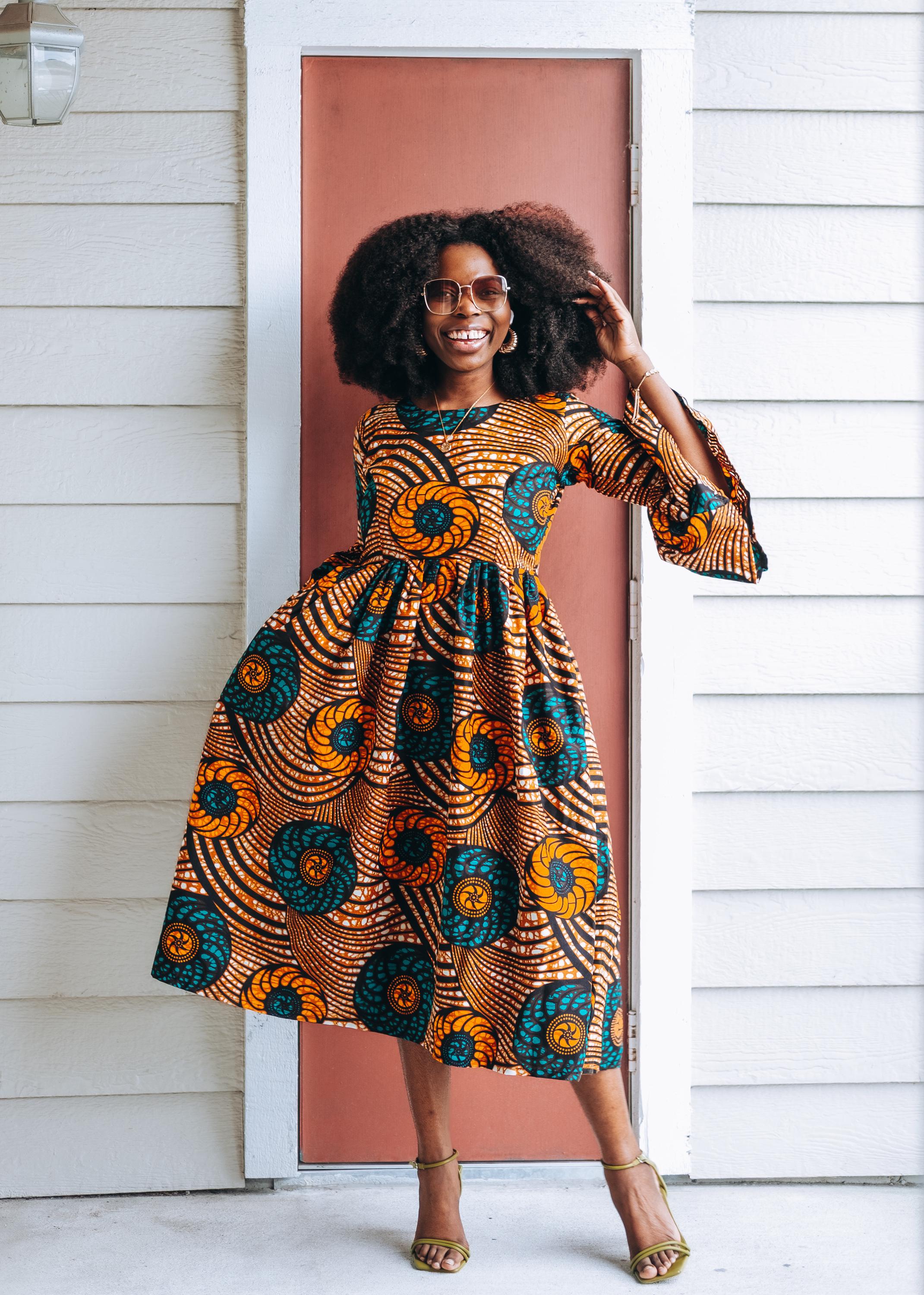 African Print Dress Flare Sleeves Lightweight Summer Dress