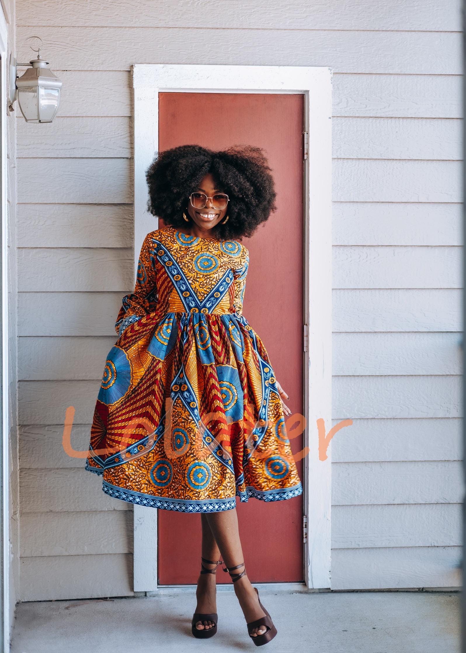 ヌキテパ　Ethnic Print Flare Sleeve Dress African Print Flare Sleeve Dress - Etsy