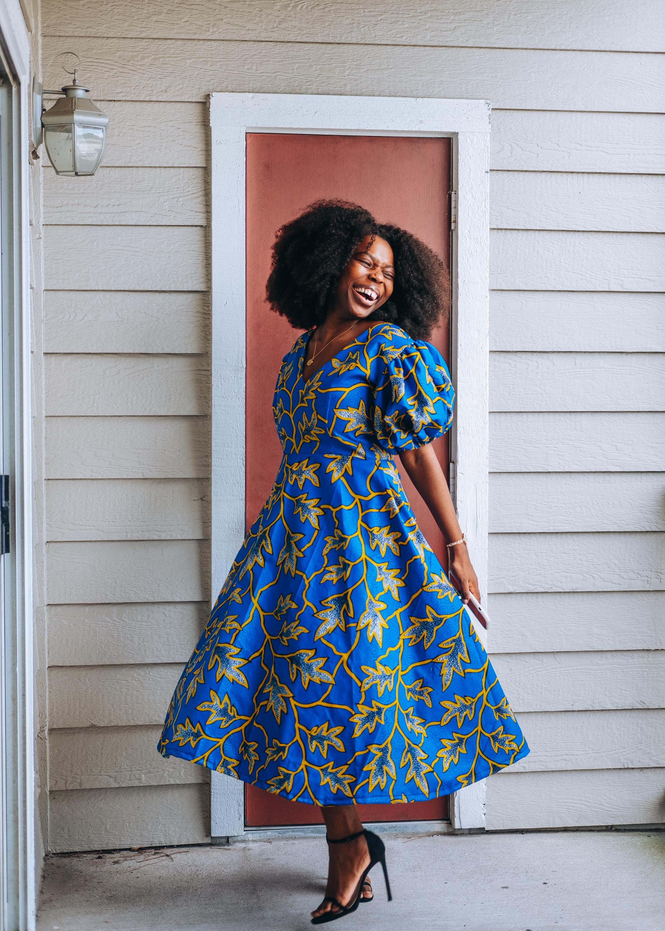 Blue African Print Cocktail Dresses African Evening Party Ball Gown Women  Cocktail Bodycon Formal Prom Dresses