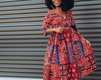 African print v neck dress