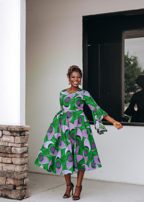 green print dresses Midi Dresses Solem Midi Dress Dark Green Floral Size 2