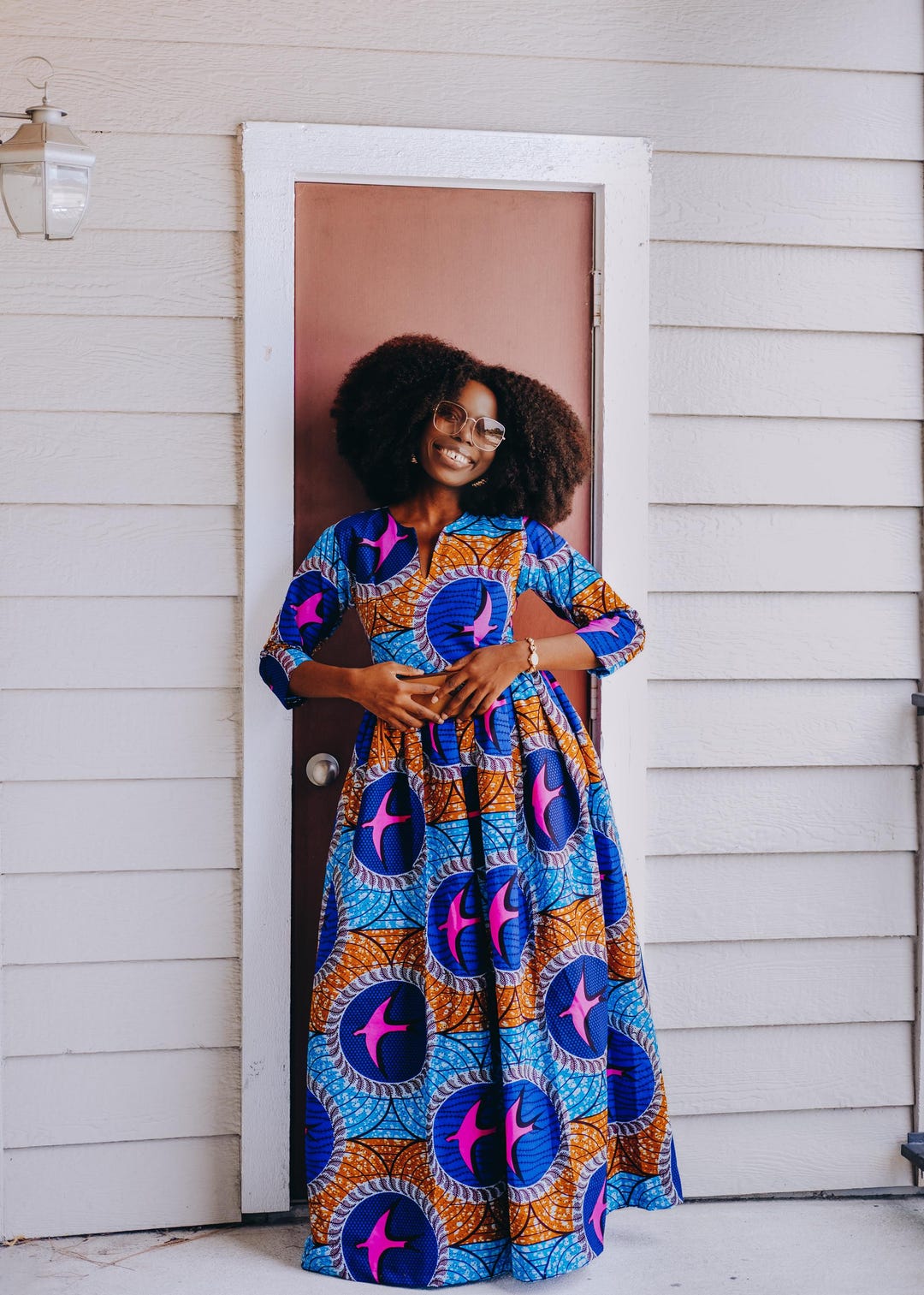 African Print Maxi Blue Anakara Dress