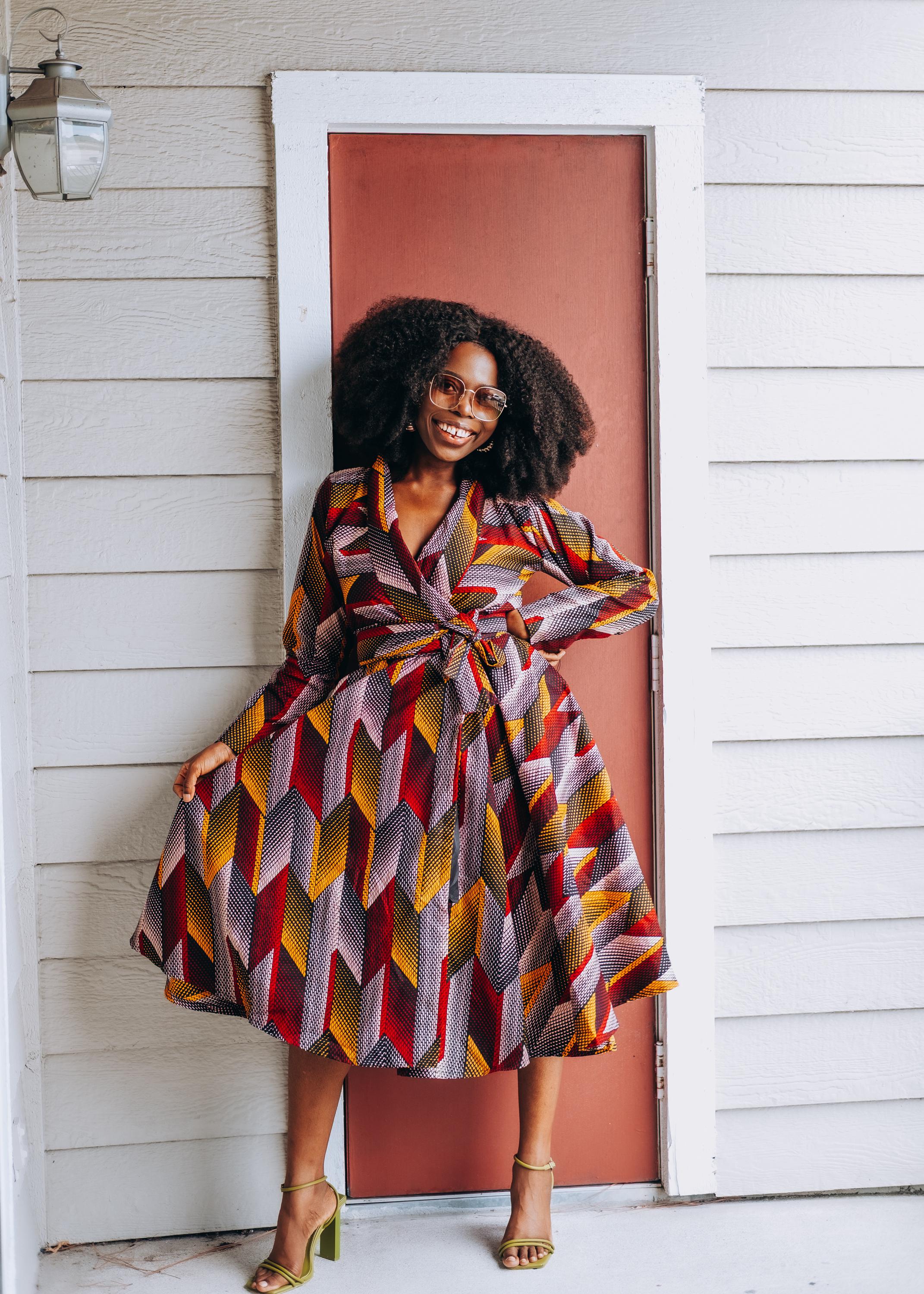 ladies printed dresses African Print Midi Wrap Dress Stone Green