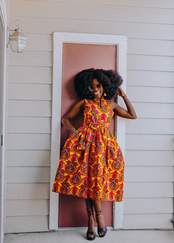 African Print Cotton Dress: Orange Women's Fashion - Etsy African Print Cotton Dress: Orange Women's Fashion - Etsy