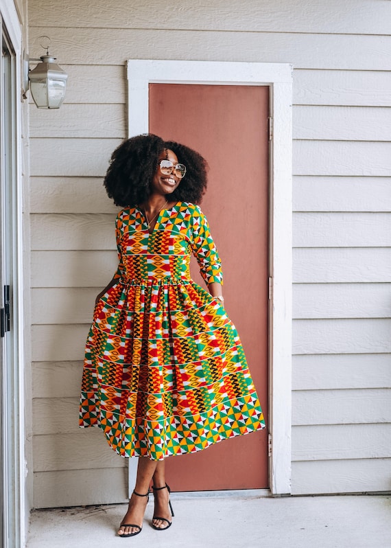 kente bodycon dress African Print Midi Mac Duggal Women's Cocktail cat_new_arrivals All Ankara Paint Color:Gladiola
