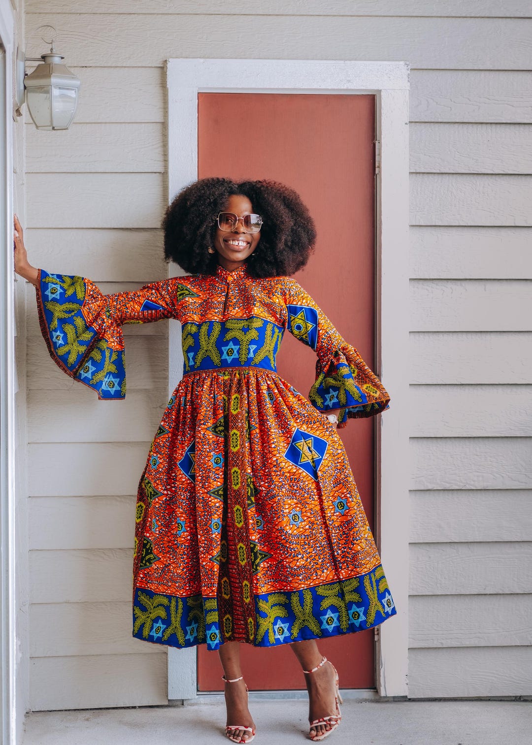 Nona collared shirt dress in a bold contemporary African print.