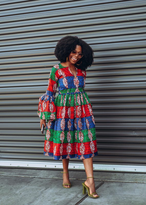 African Dress Print Flare Sleeve - Etsy
