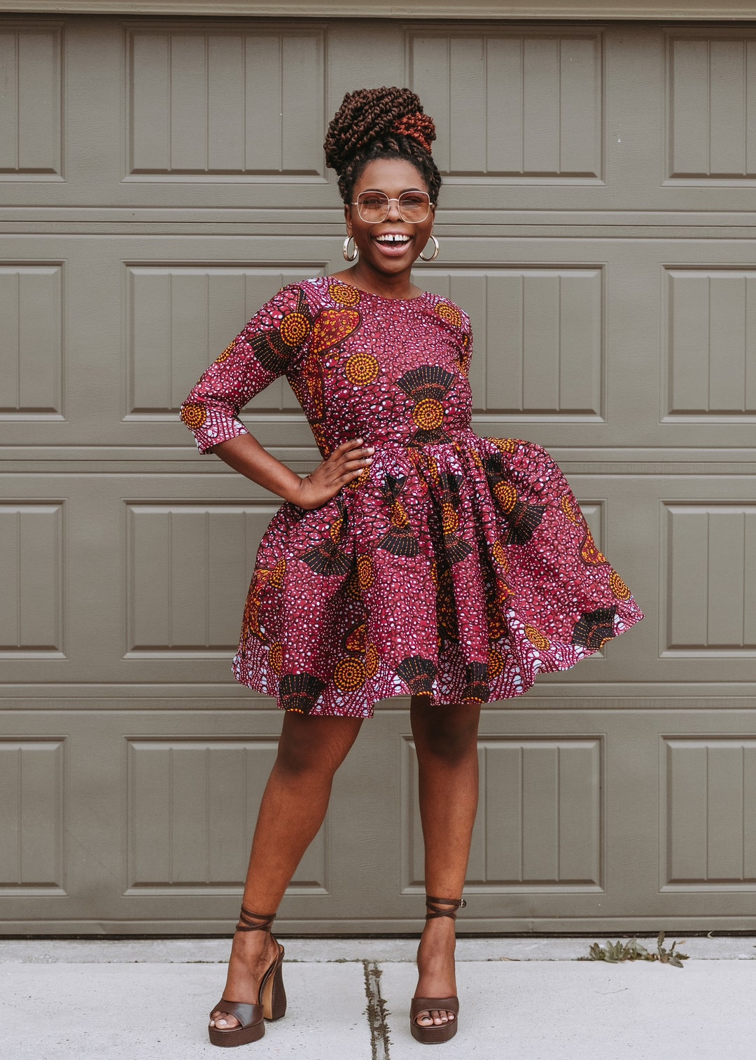 Short Sleeve Elegant African Print Summer Dress