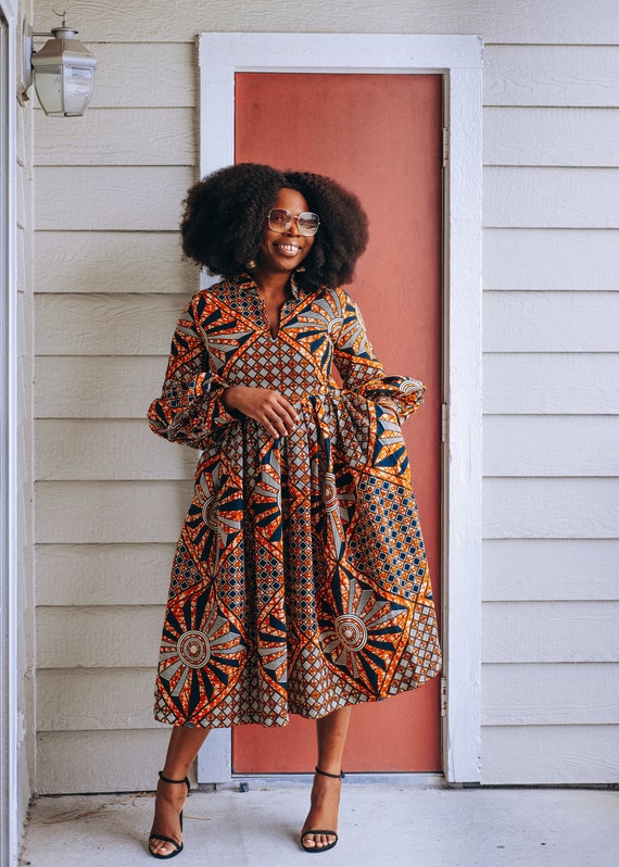 African Print Midi Dress 