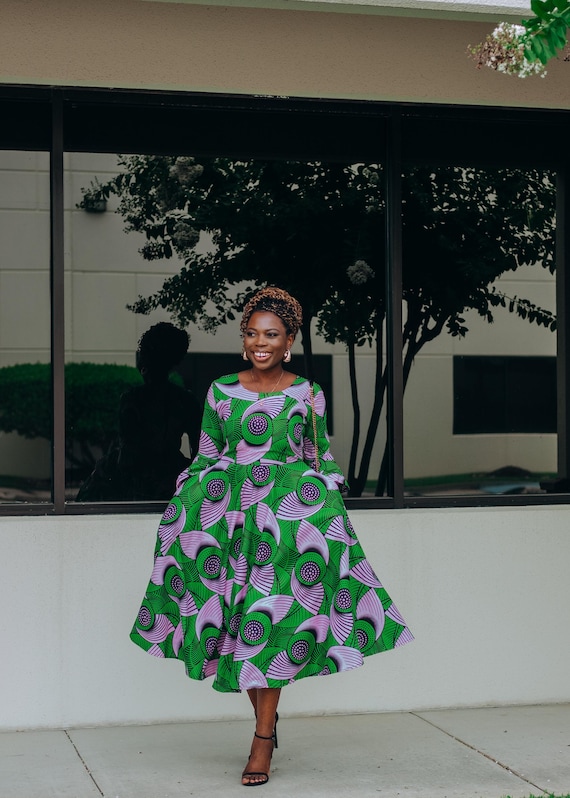 green flare dress African Print Midi Long turkish dress