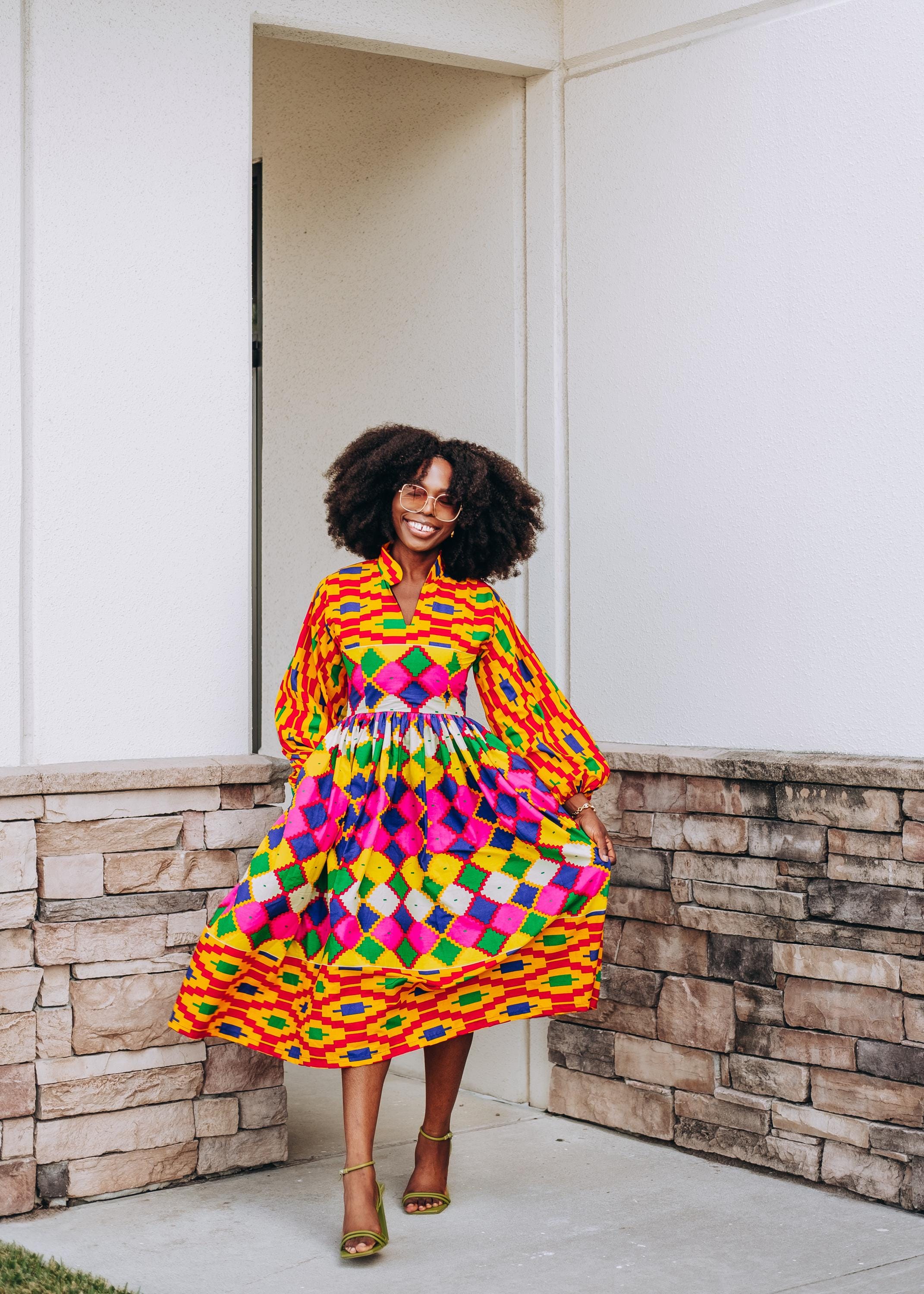 chinese dress ladies Rere Short Sleeve Flared African Print Dress For Women (Mid length) main image 1