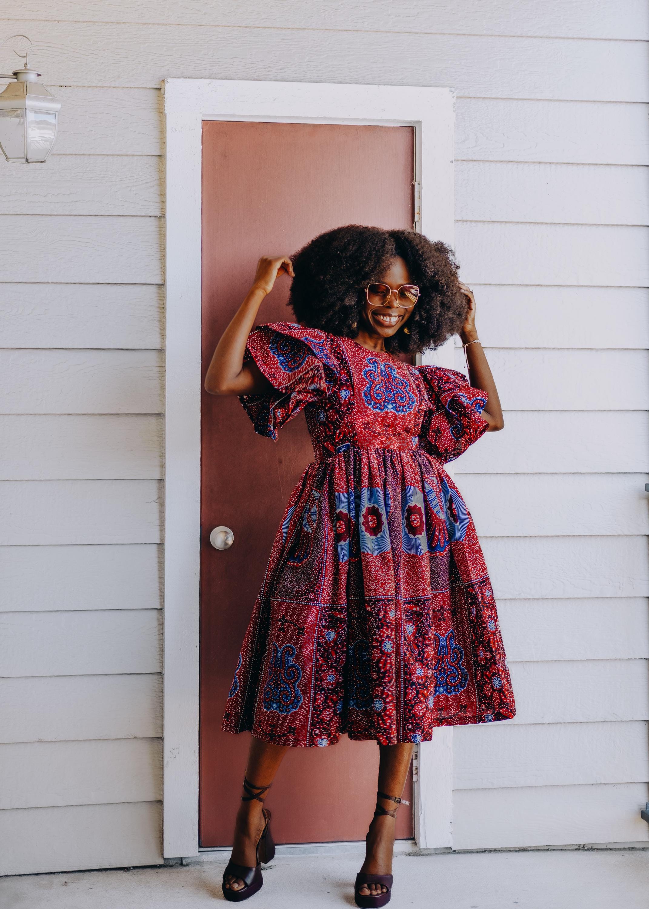 ヌキテパ 新品 Ethnic Print Flare Sleeve Dress African Print Midi Dress Flare Sleeve Dress - Etsy