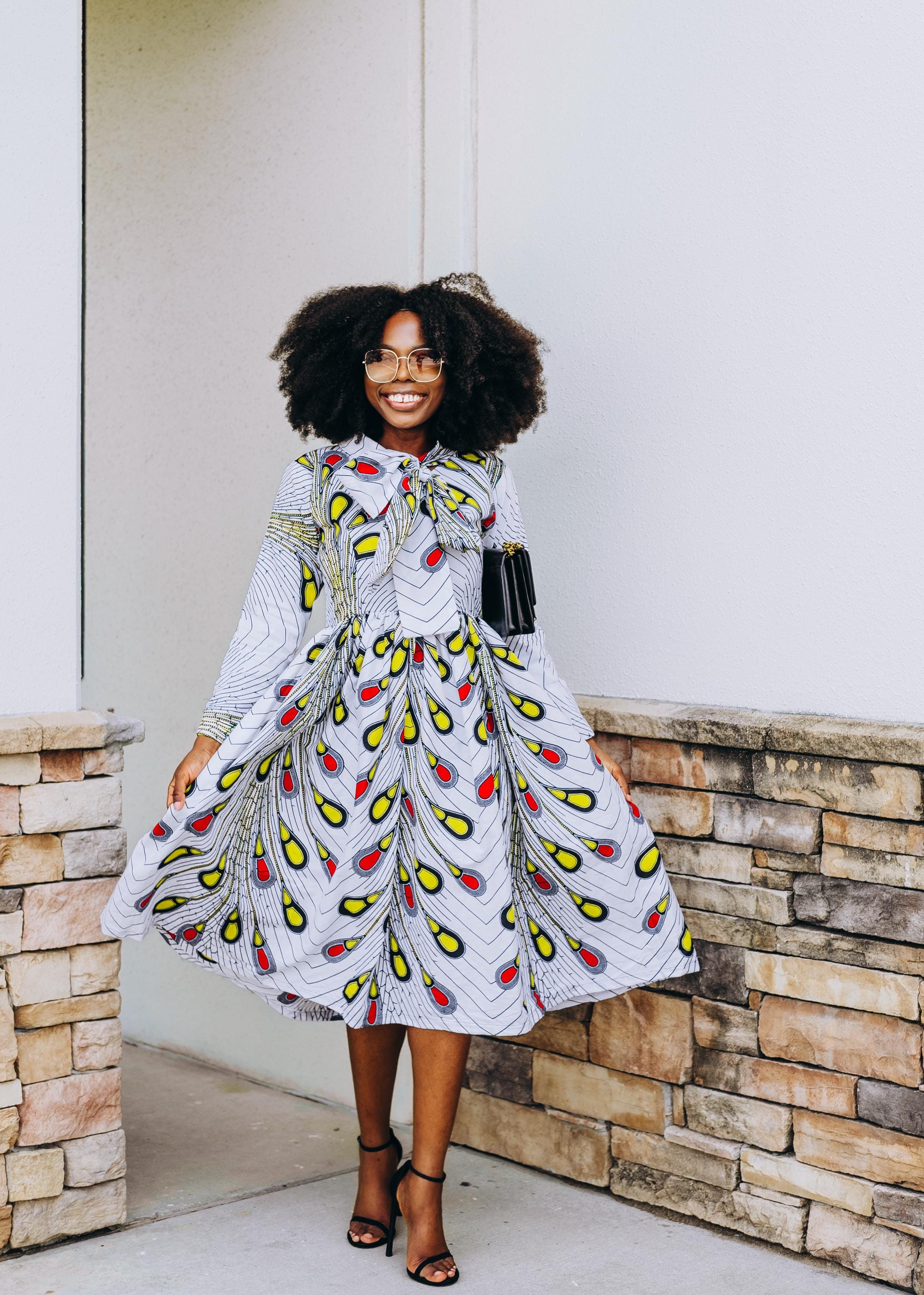 chinese dress ladies Autumn African Print Dresses for Women Elegant African Long Sleeve V-neck  Polyester Red Yellow Orange Long Dress African Clothes main image 1