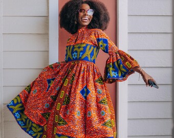 African Print Dress With High Collar - Etsy