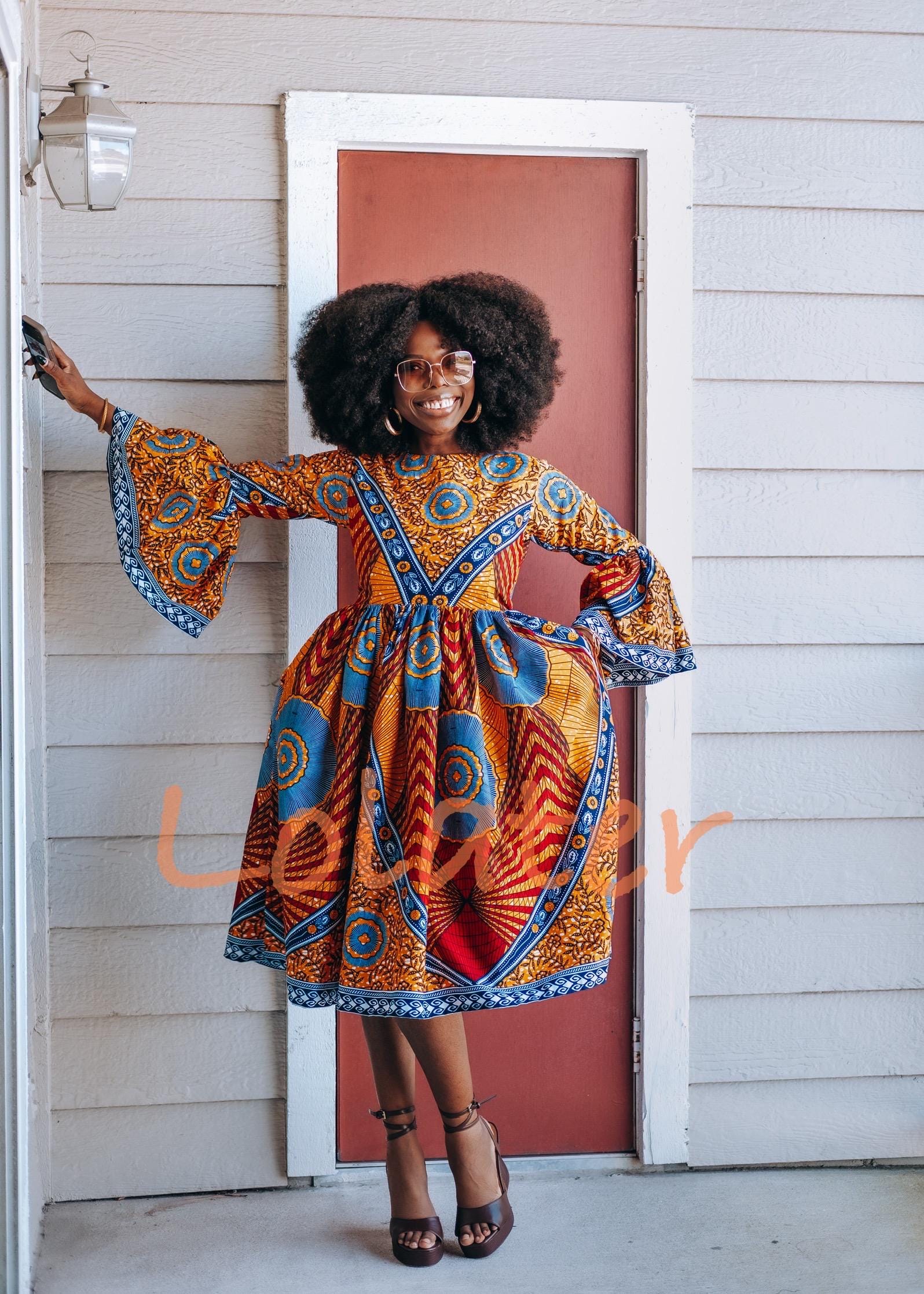 ヌキテパEthnic Print Flare Sleeve Dress African Print Flare Sleeve Dress - Etsy