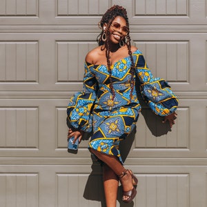 Ankara Midi Skirt Set: African Print Off-Shoulder Top