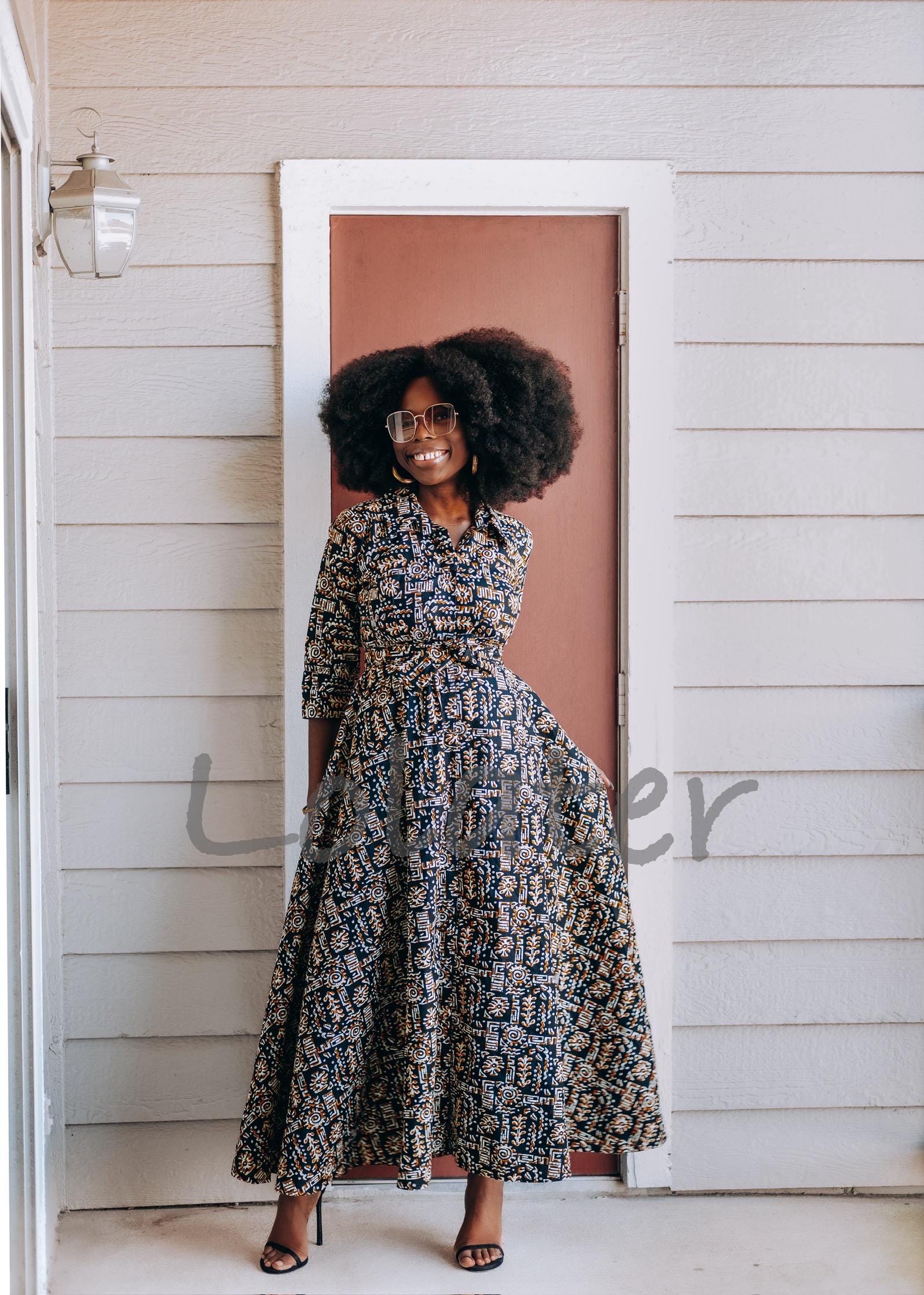African Long Button Down Dress Black Summer Maxi Dress