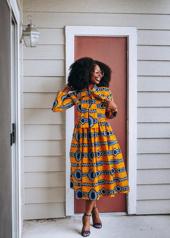 African Print Bow Tie Midi Dress - Etsy African Print Bow Tie Midi Dress - Etsy