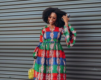 African Dress Print Flare Sleeve - Etsy