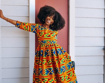 African Kente Print Summer midi dress