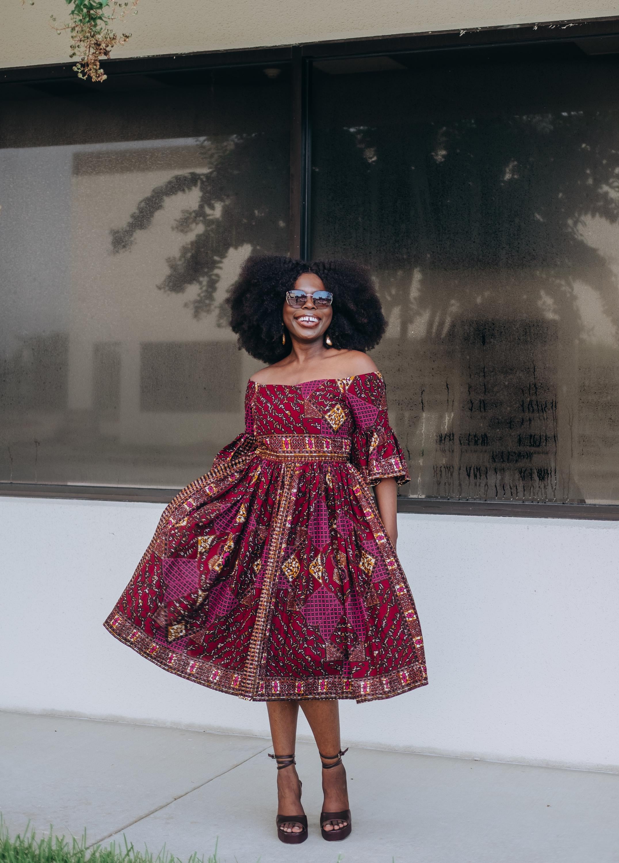 African off Shoulder Flare Sleeve Print Midi Dress - Etsy