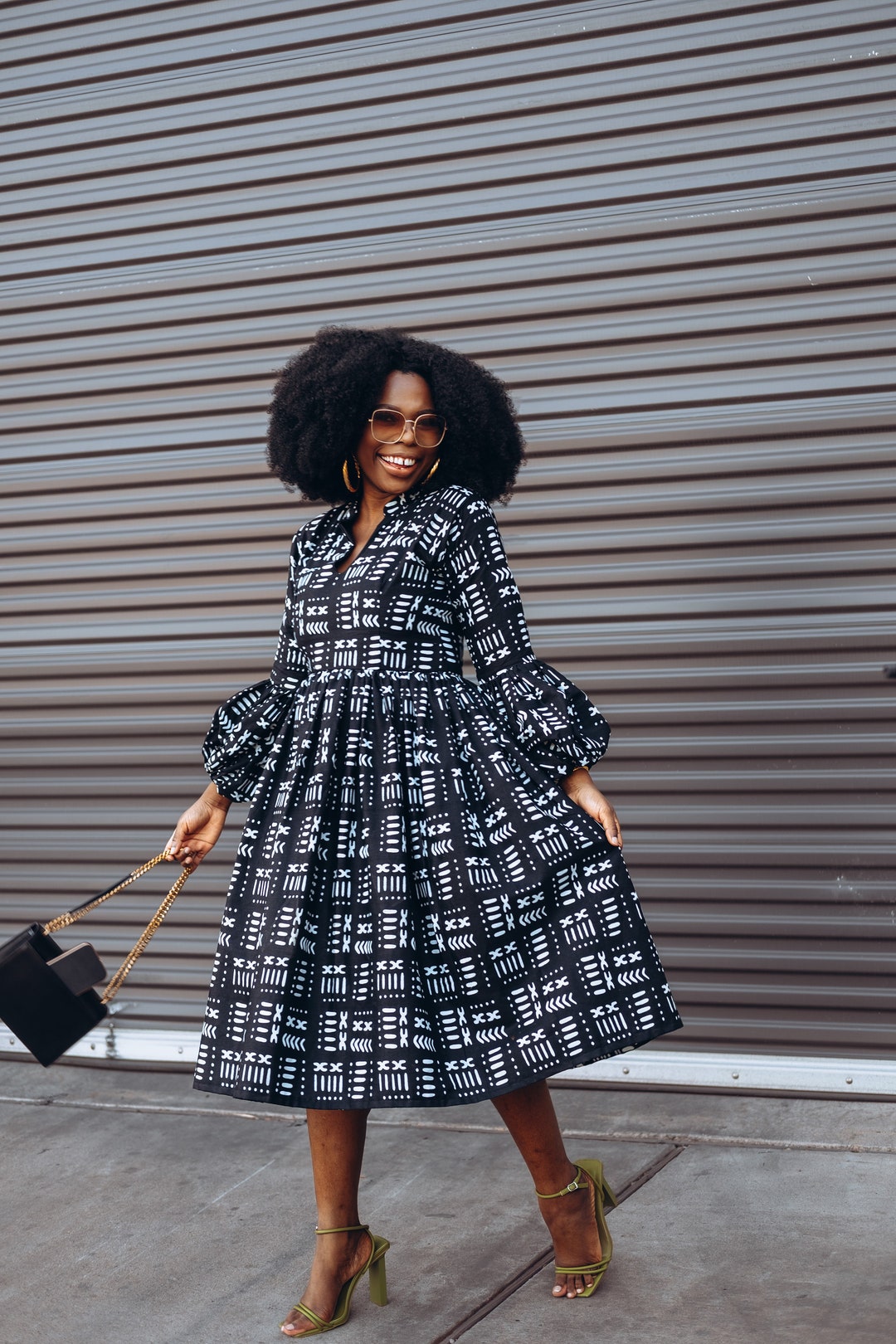 African Print Black and White Holiday Dress - Etsy