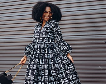 African print Black and White pattern dress