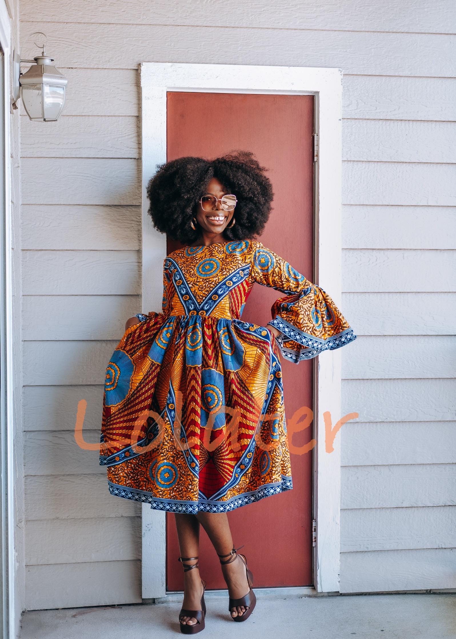 ヌキテパEthnic Print Flare Sleeve Dress African Print Flare Sleeve Dress - Etsy