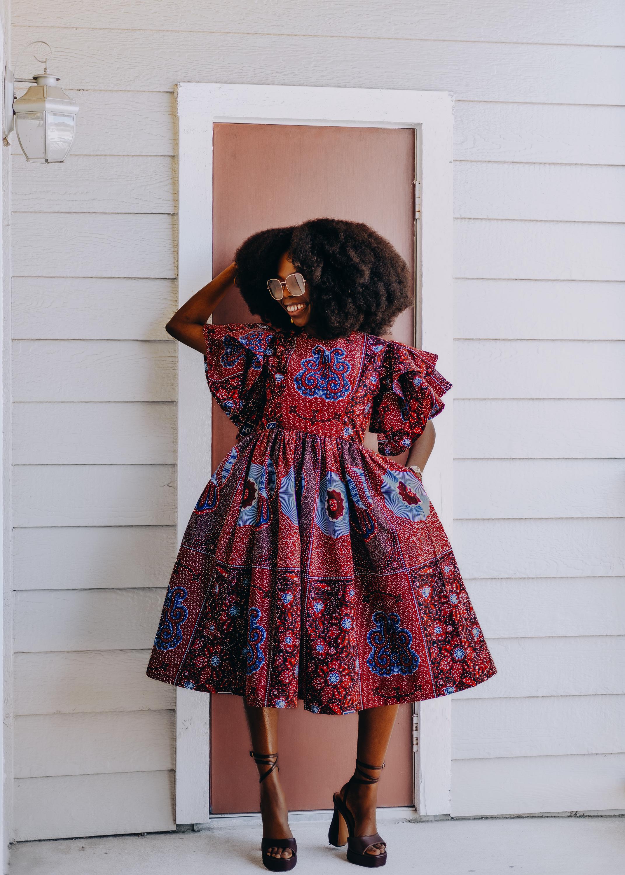 African Print Midi Dress Flare Sleeve Dress - Etsy