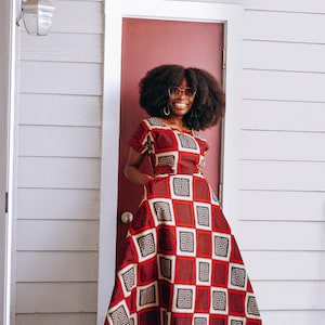 red african dresses design Red African Ankara Print Plus Size Clothing Party Dress