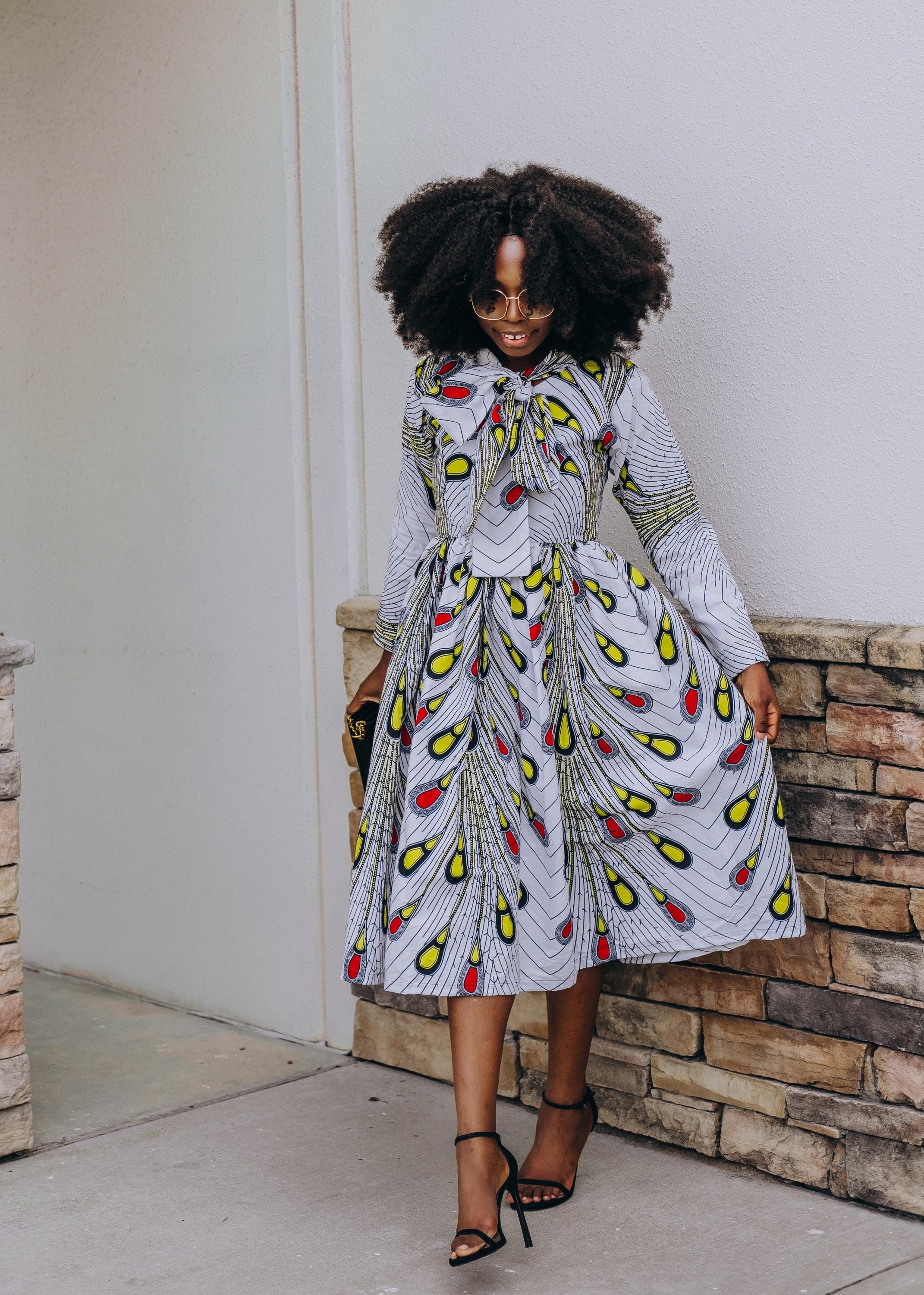 long sleeve printed dress African Print Dress Long Sleeve with Necktie