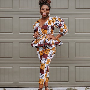 African print top and pants for women, summer style pant, two pieces outfit