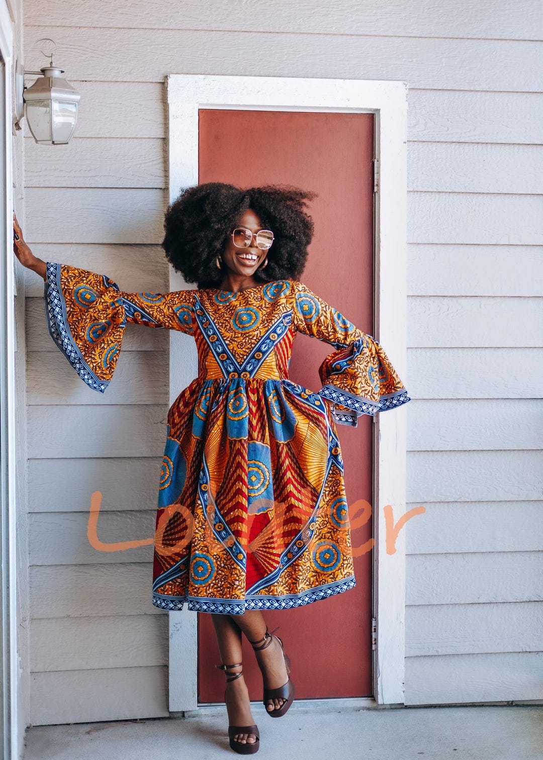 ヌキテパEthnic Print Flare Sleeve Dress ヌキテパEthnic Print Flare Sleeve Dress ヌキテパ ETHNIC