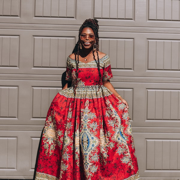 Red African Print Dress for Women – Etsy