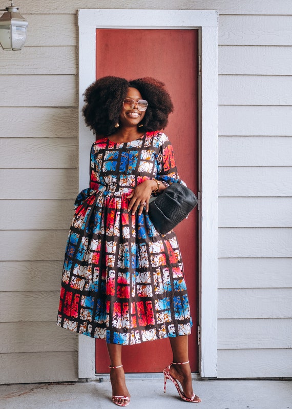 Ankara Midi Dress: African Print Flare Sleeve Summer Dress