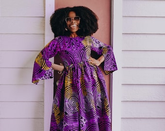 African dress Purple Maxi Long Dress Print
