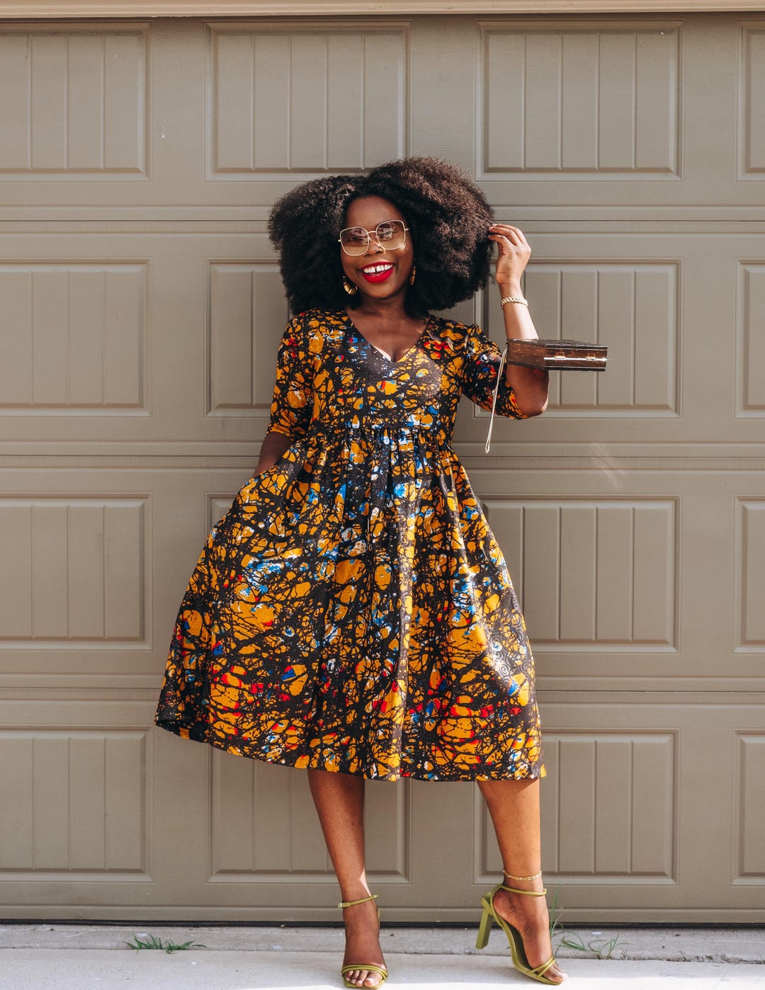 Stylish Ankara For Ladies Latest African Short Dresses Designs African Print  V Neckline Dress Ankara Women