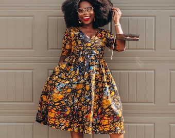 African Print V Neckline dress Ankara Women Dress
