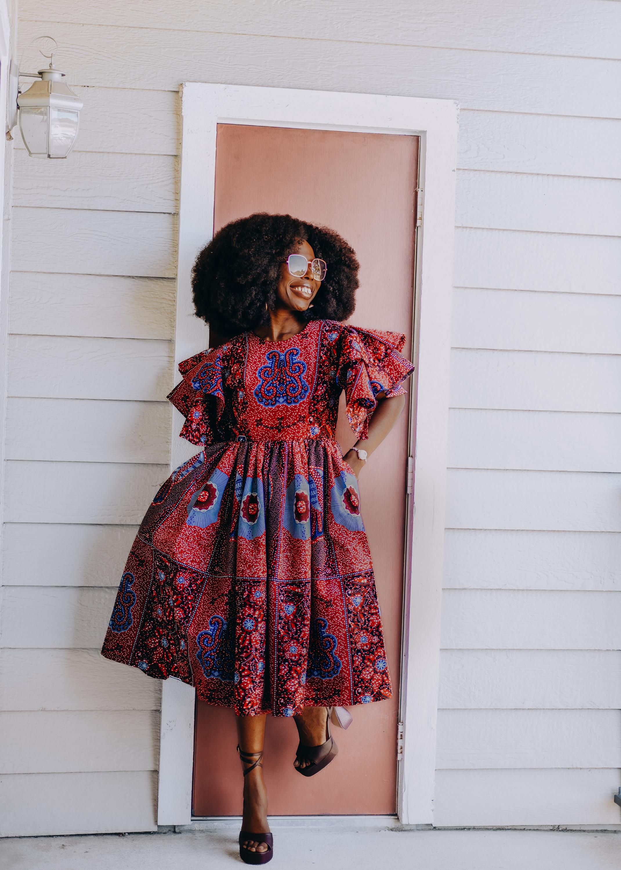 African Print Midi Dress Flare Sleeve Dress - Etsy