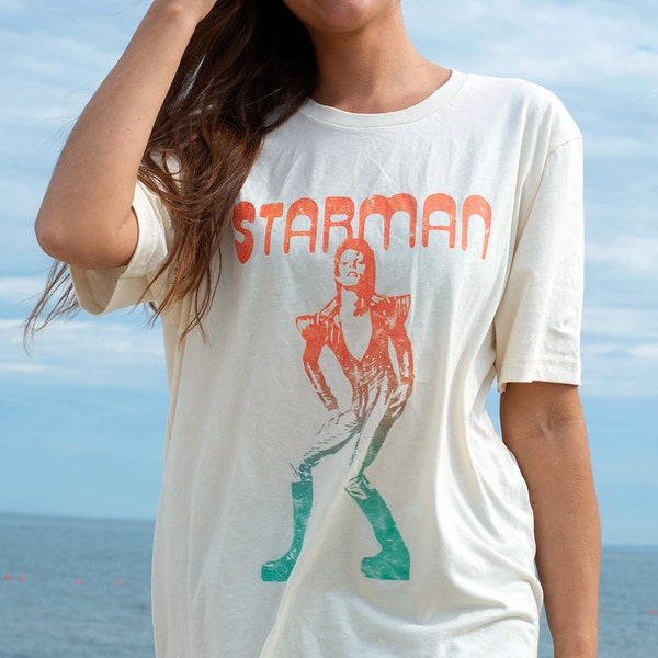 STARMAN Retro 1970s Rock T Shirt, Ziggy Stardust David Bowie Short sleeve Punk Glam Rock Tee Unisex Men's Women's Cotton By RainbowArtifacts