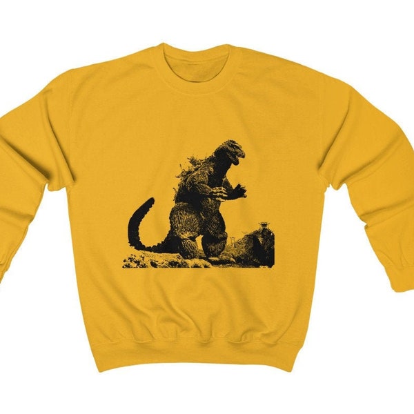 Vintage Godzilla Crew Neck Sweatshirt, Retro kaiju Japanese Monsters Gift Unisex Long Sleeve Warm Fleece, Graphic Tees by RainbowArtifacts