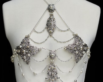 Pearl & 925 Sterling plated Body Chain Bra (Matching Epaulette available separately)