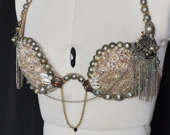 Antique Pearl Embroidered Tribal Fusion Bellydance Bra