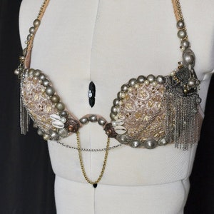 Antique Pearl Embroidered Tribal Fusion Bellydance Bra