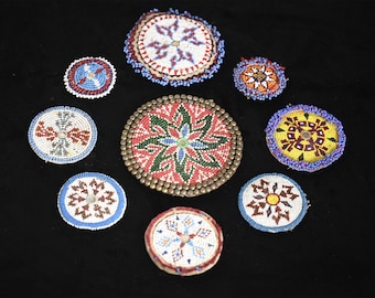 Large White Beaded Kuchi Tribal 1970s Medallions